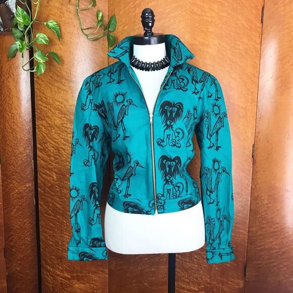 NOVELTY PRINT 80’s does 50’s Vintage Jacket M NWT - Picture 1 of 13